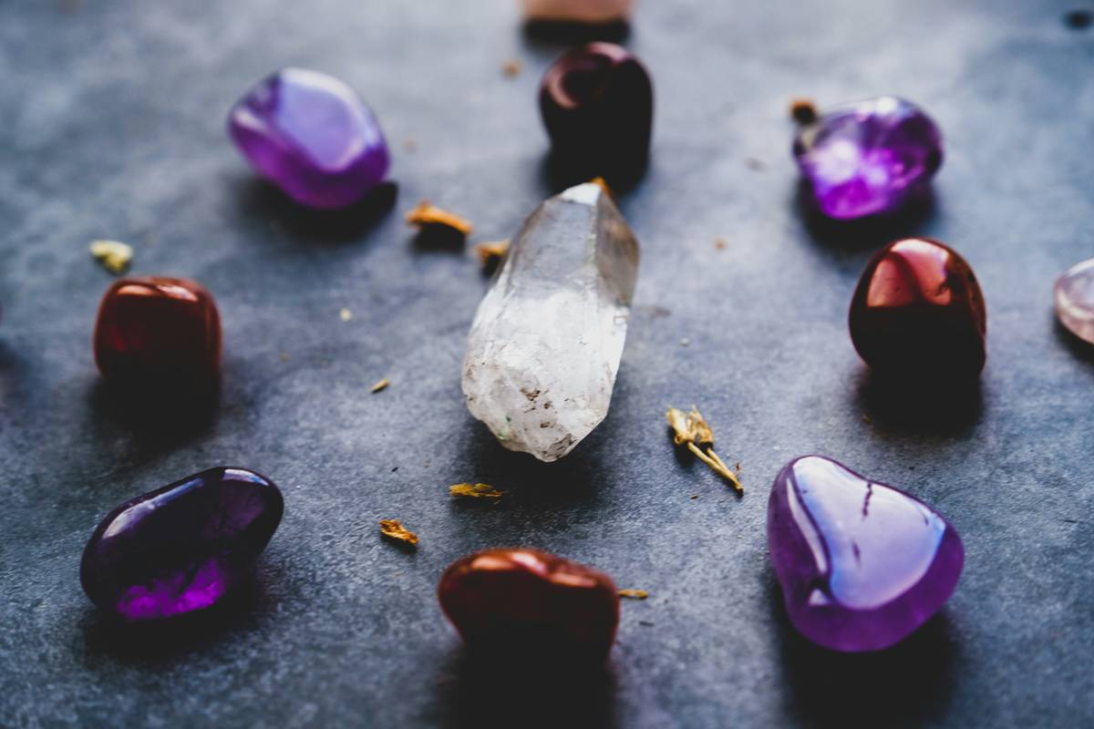 Close-up of organic amethyst crystals used in natural skincare for crystals for skin healing